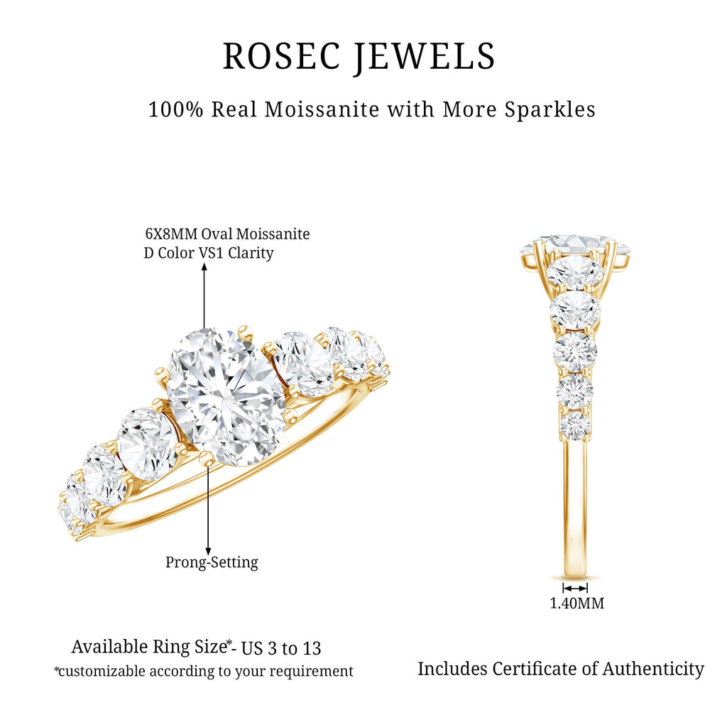 1.2 Carat Oval Cut Moissanite Side Stone Engagement Ring