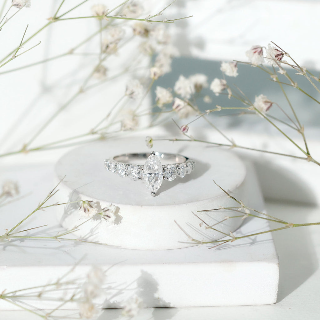 Marquise Moissanite Engagement Ring With Side Stones