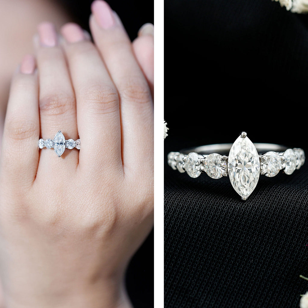 Marquise Moissanite Engagement Ring With Side Stones