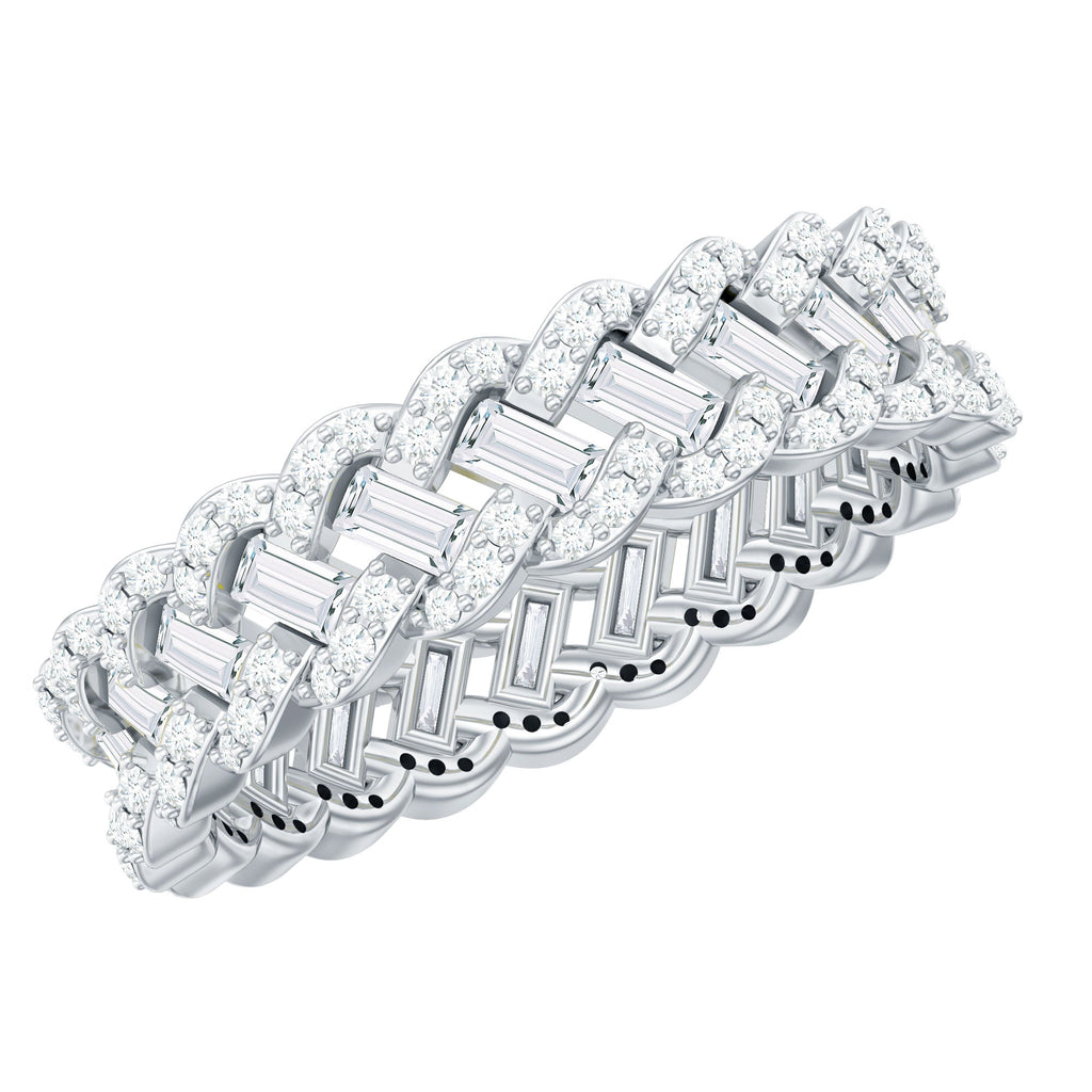 Baguette and Round Moissanite Braided Wedding Band