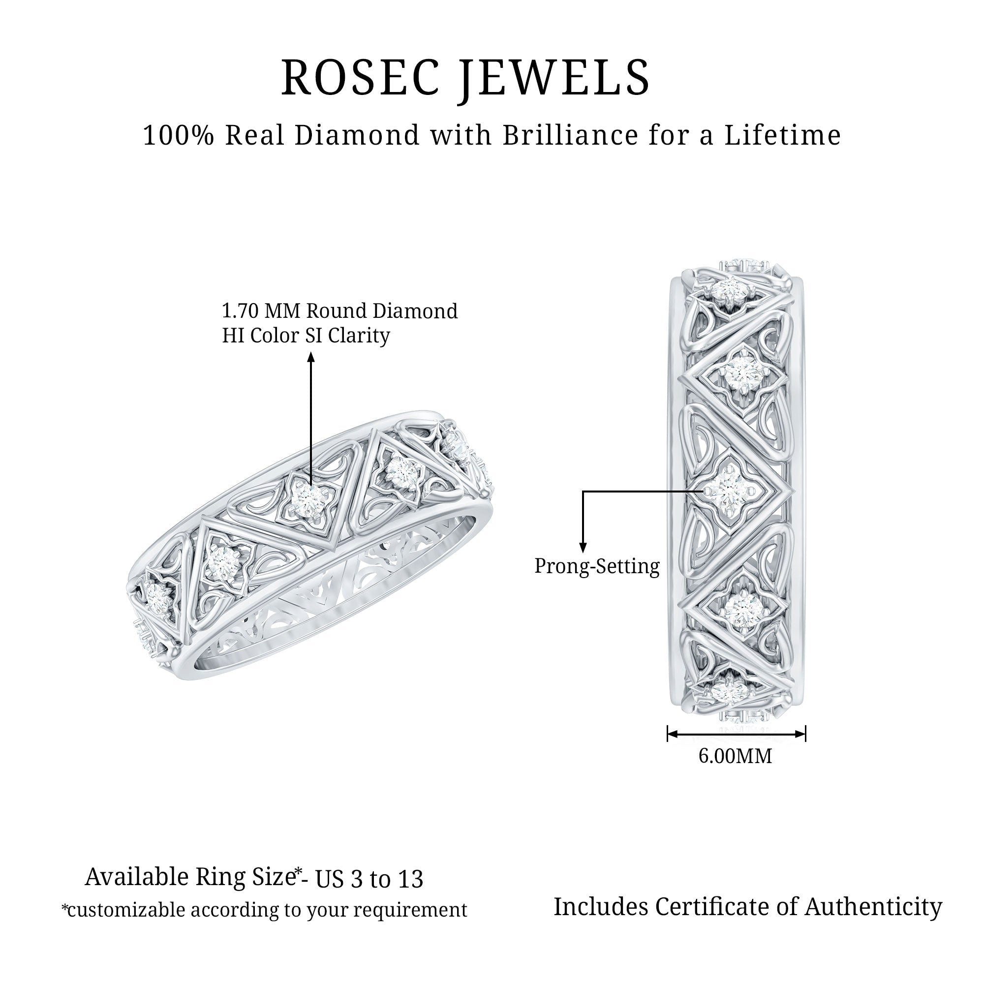 Vintage Style Diamond Wedding Band Ring