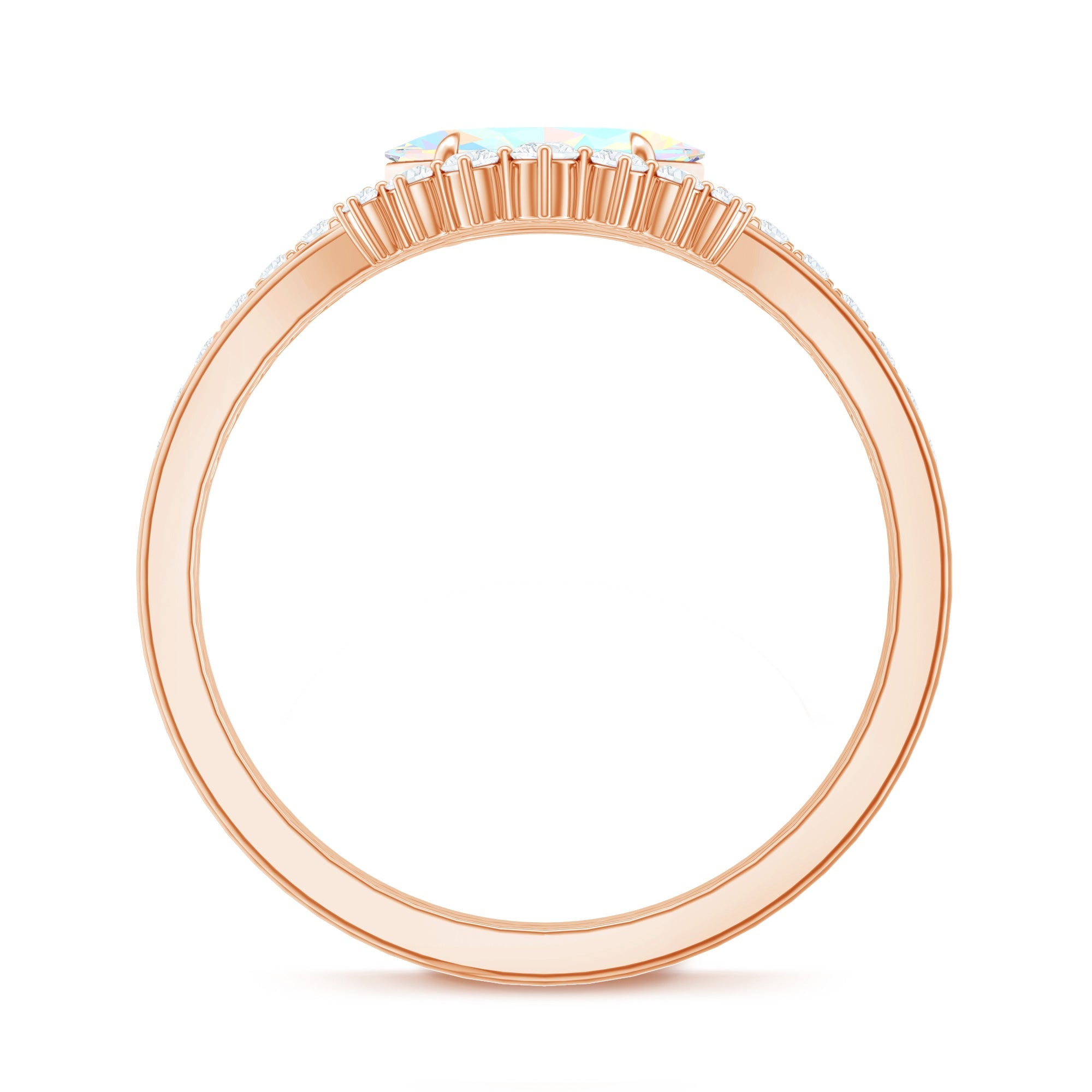Natural Ethiopian Rainbow Opal Diamond East West Engagement Ring Wedding Band Set
