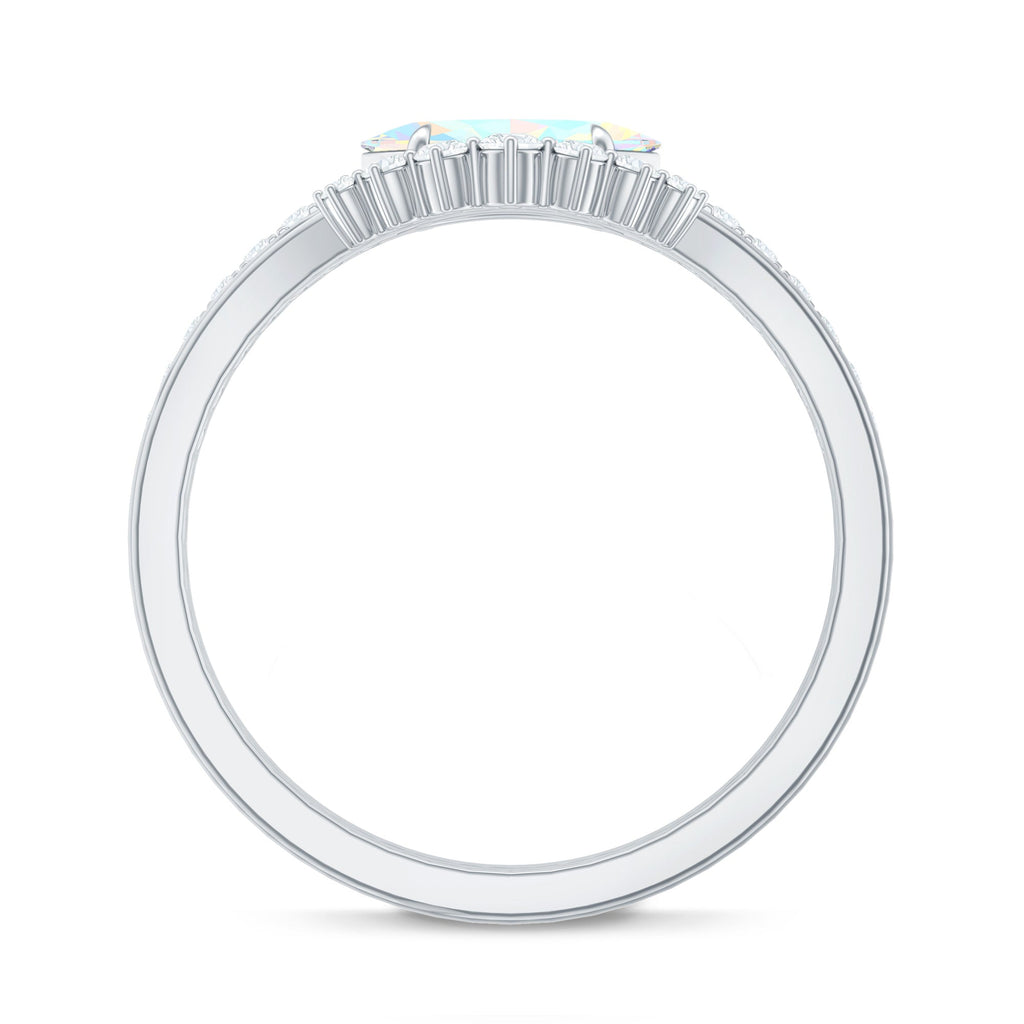 Natural Ethiopian Rainbow Opal Diamond East West Engagement Ring Wedding Band Set