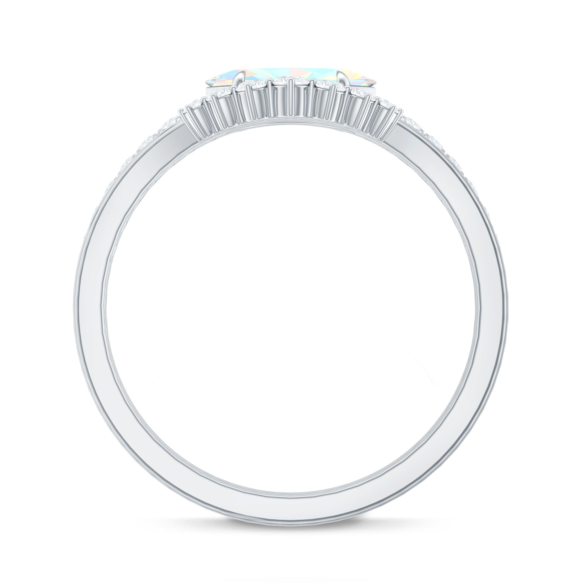 Natural Ethiopian Rainbow Opal Diamond East West Engagement Ring Wedding Band Set