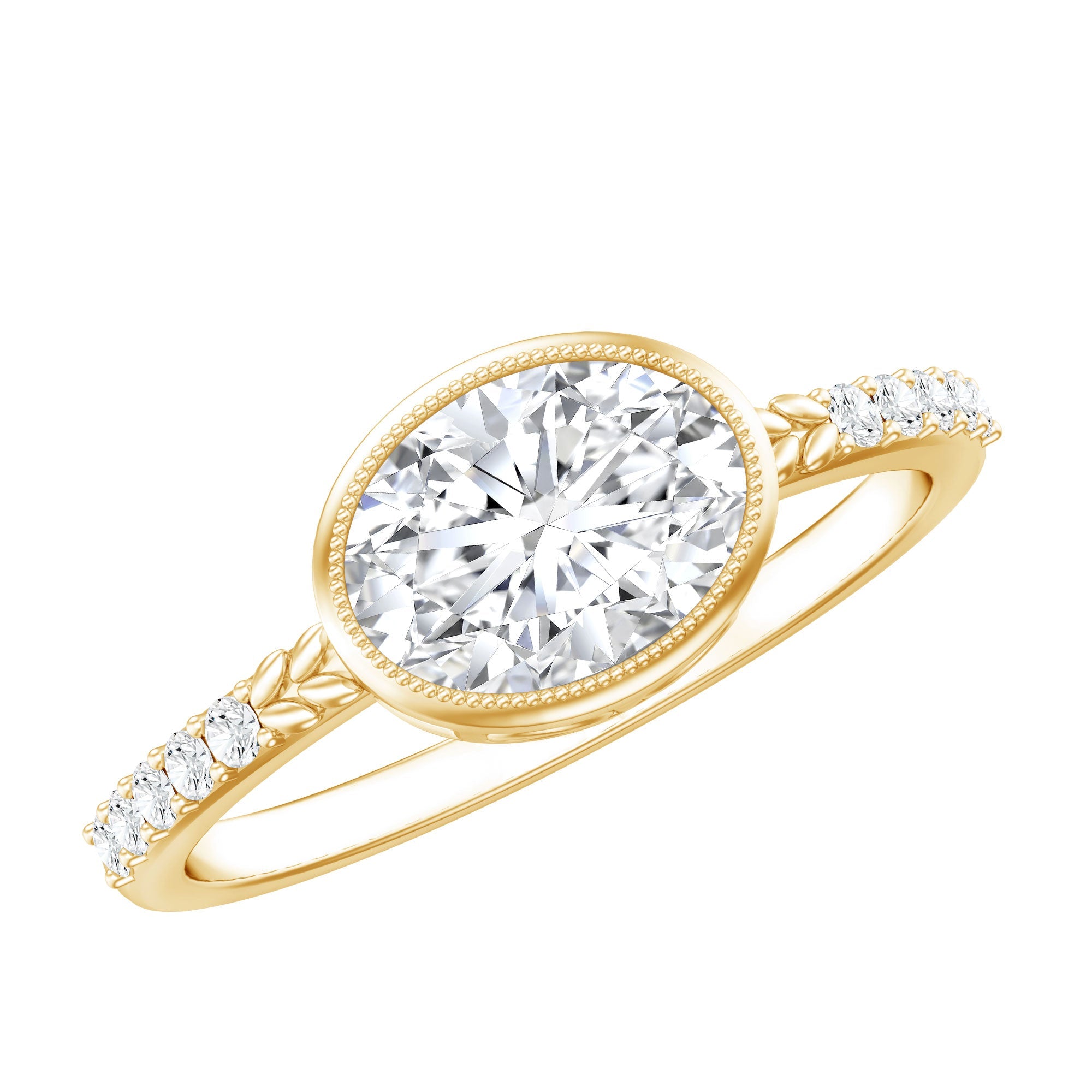 Moissanite East West Engagement Ring in Bezel Setting | Rings | Wiccan Center
