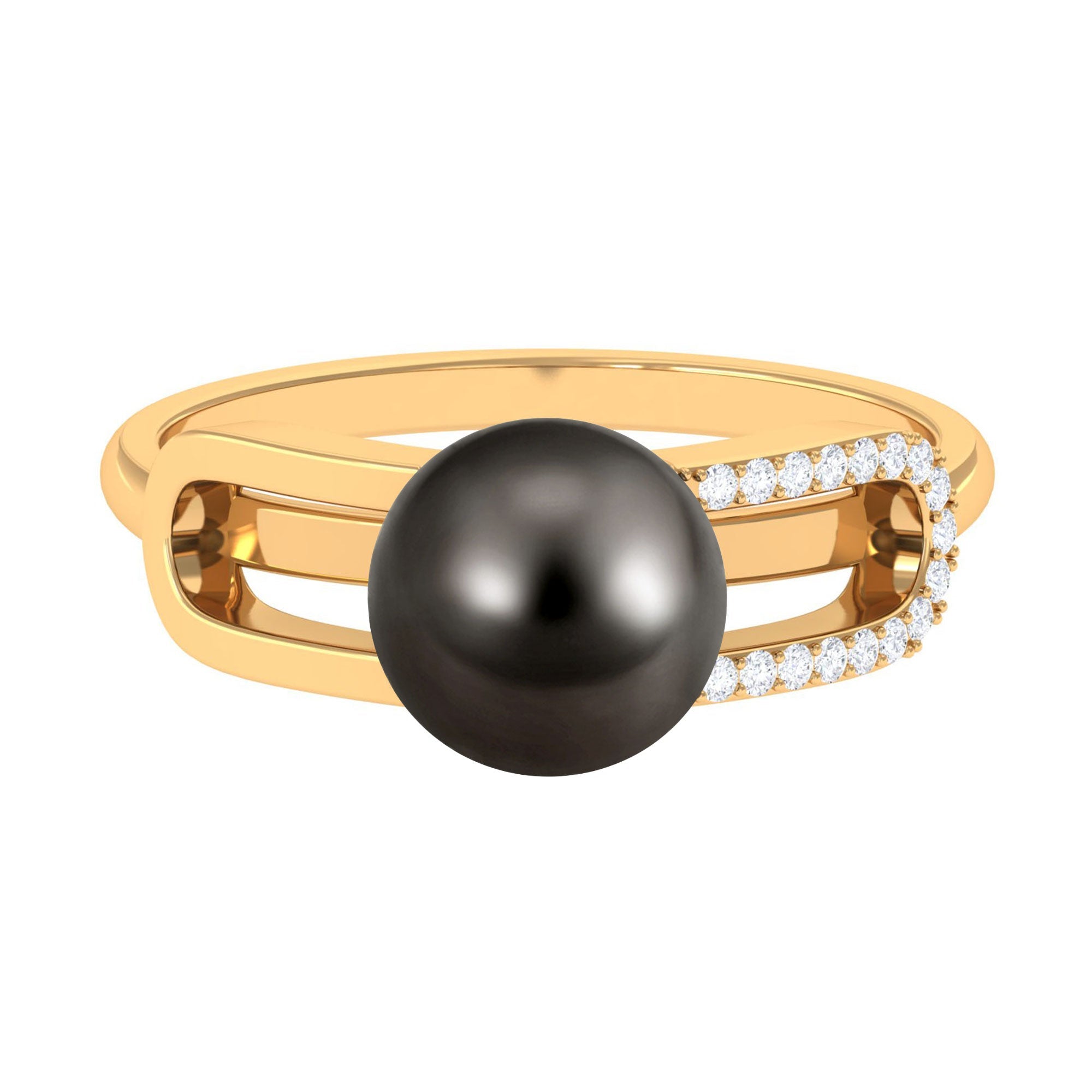 Split Shank Tahitian Pearl Solitaire Engagement Ring with Diamond | Rings | Wiccan Center