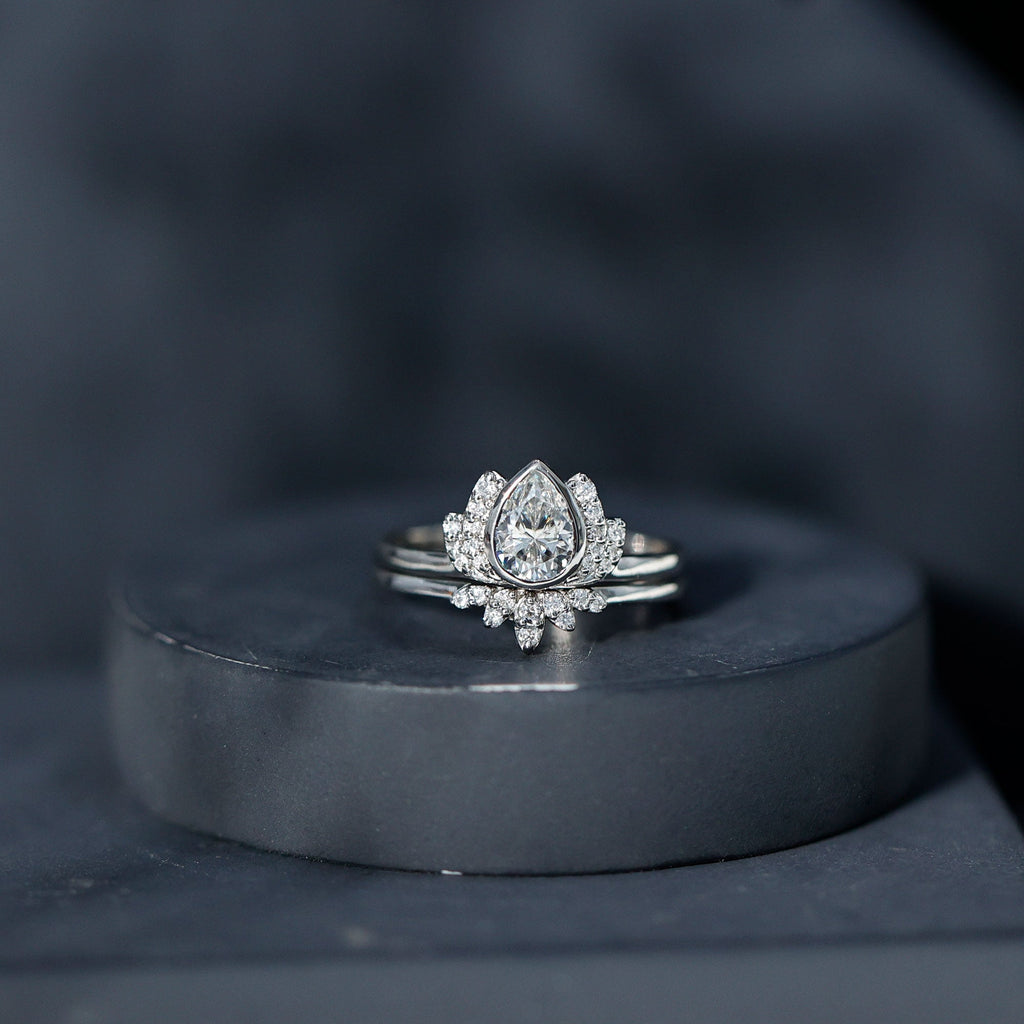 Certified Moissanite Lotus Flower Bridal Ring Set