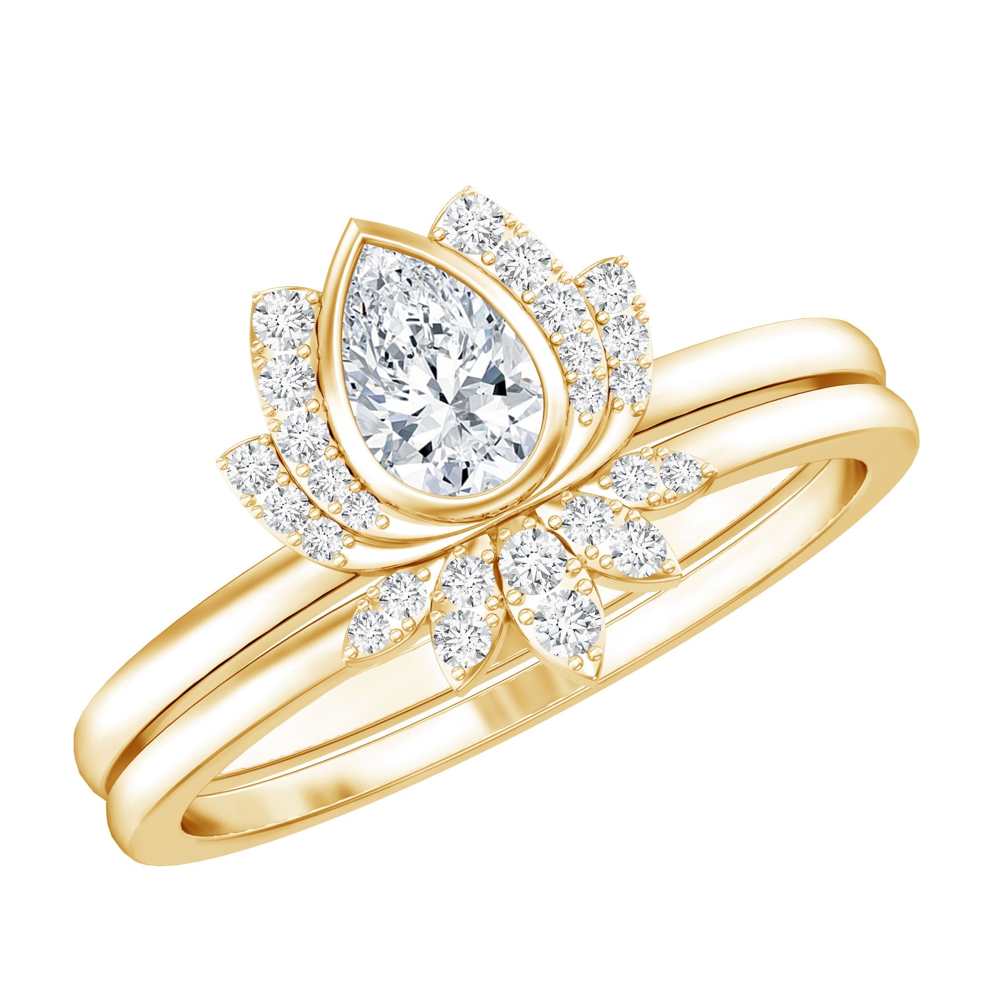 Certified Moissanite Lotus Flower Bridal Ring Set | Rings | Wiccan Center
