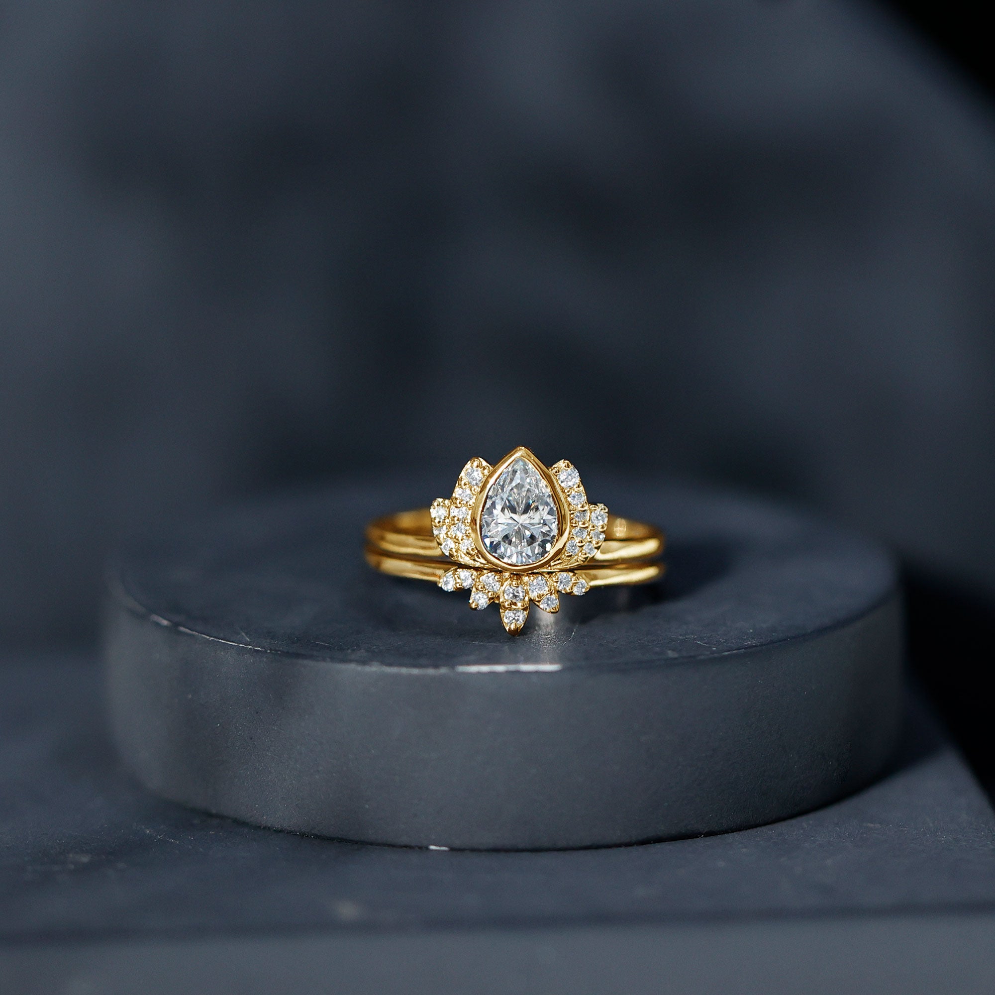 Certified Moissanite Lotus Flower Bridal Ring Set