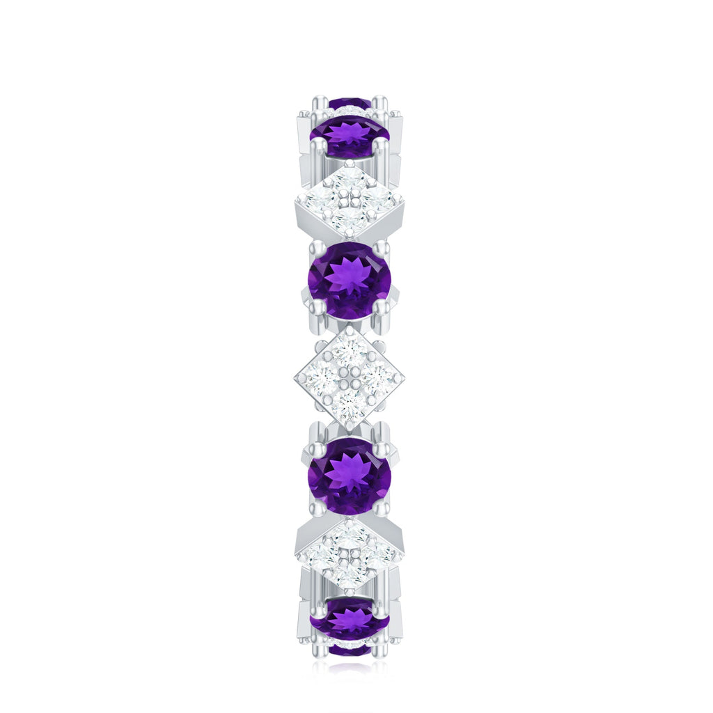 Natural Amethyst Diamond Eternity Ring for Women
