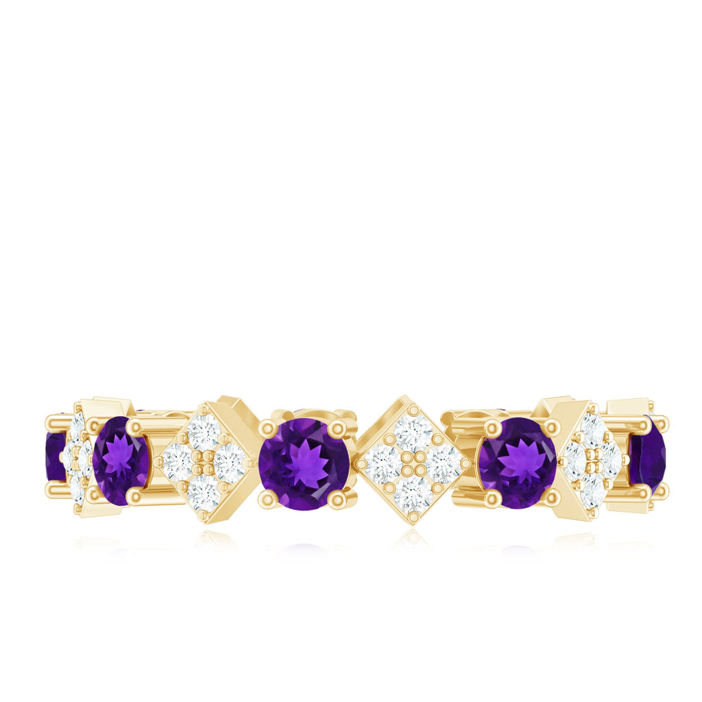 Natural Amethyst Diamond Eternity Ring for Women