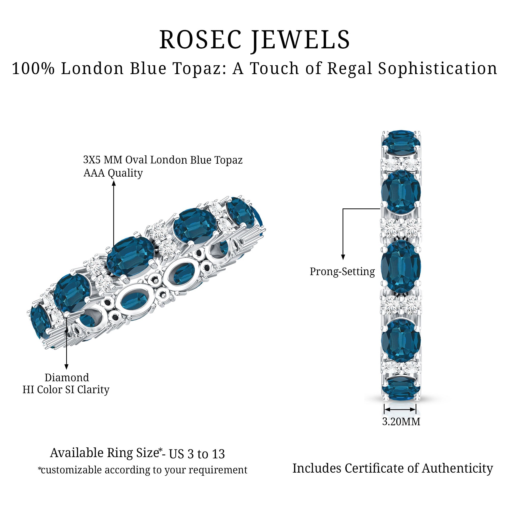 Oval Cut London Blue Topaz Full Eternity Band with Diamond