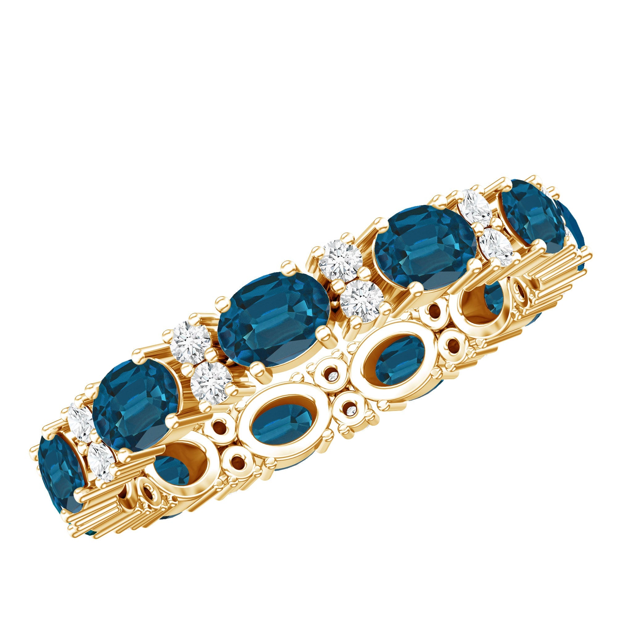 Oval Cut London Blue Topaz Full Eternity Band with Diamond | Rings | Wiccan Center