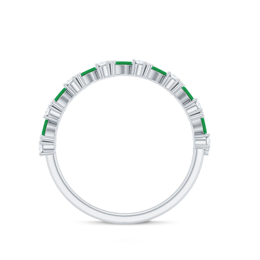 Natural Emerald Diamond Half Eternity Band Ring for Anniversary