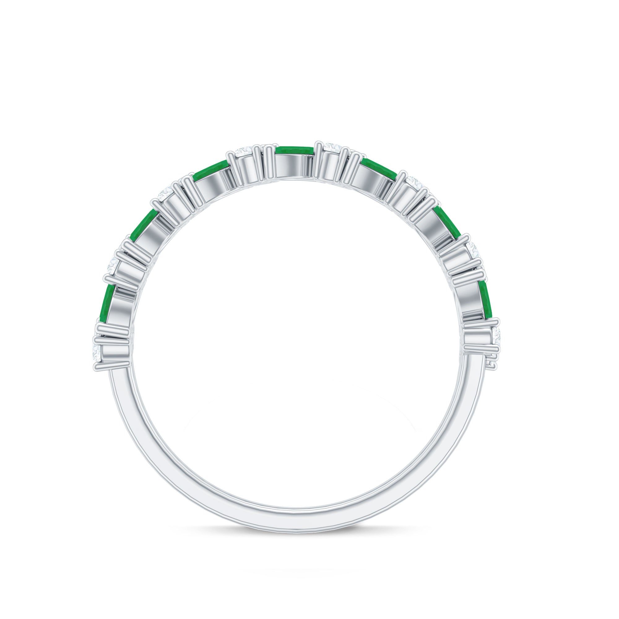 Natural Emerald Diamond Half Eternity Band Ring for Anniversary