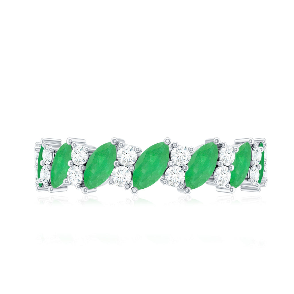 Natural Emerald Diamond Half Eternity Band Ring for Anniversary