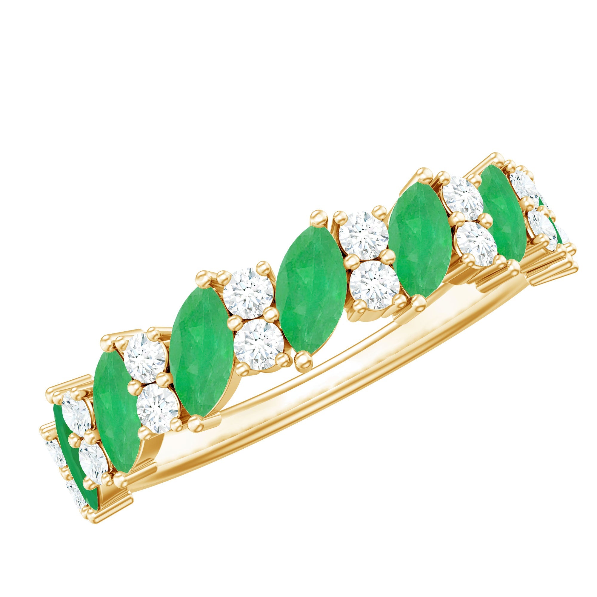 Natural Emerald Diamond Half Eternity Band Ring for Anniversary | Rings | Wiccan Center