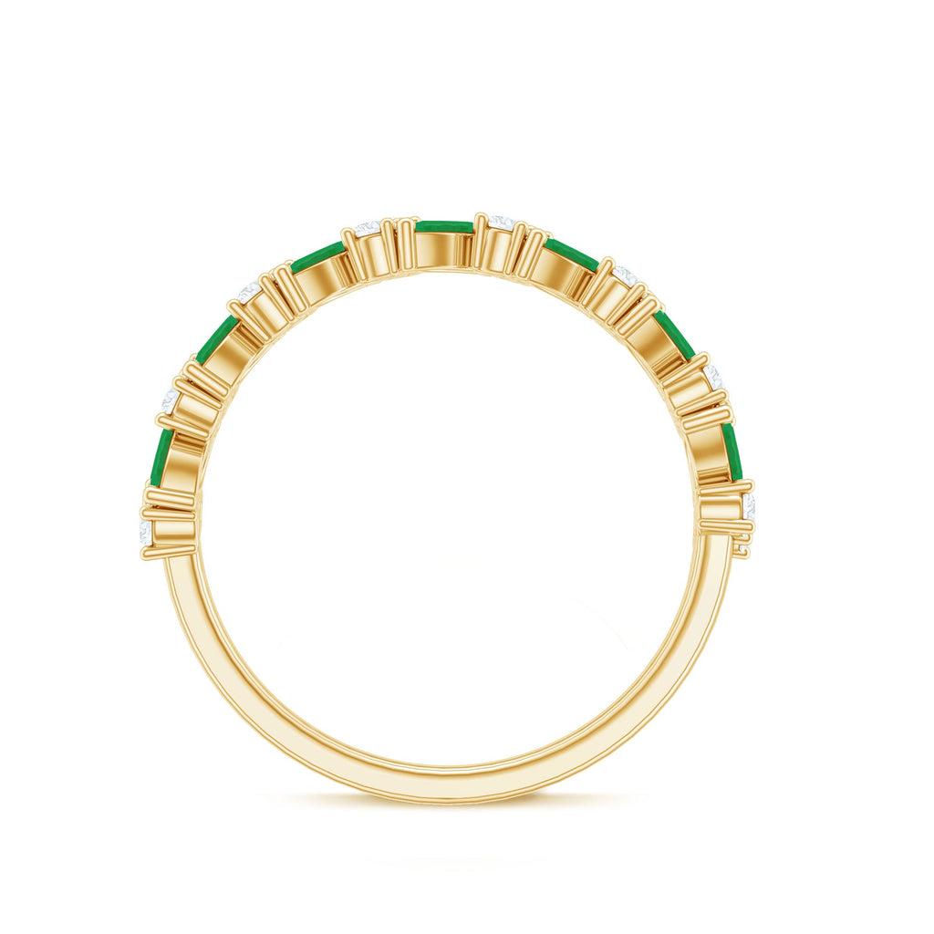 Natural Emerald Diamond Half Eternity Band Ring for Anniversary