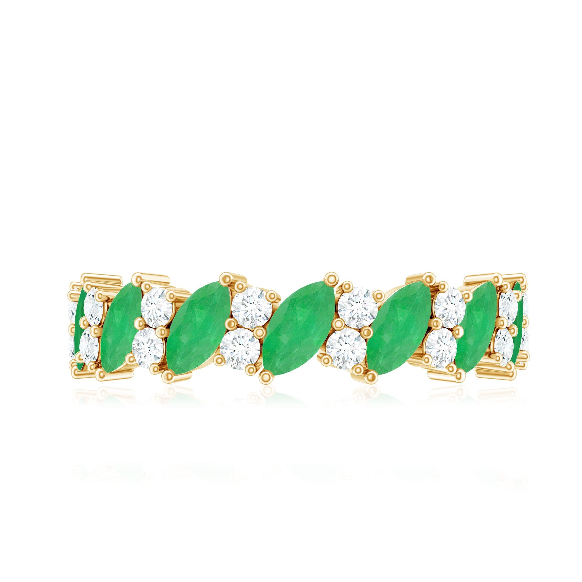 Natural Emerald Diamond Half Eternity Band Ring for Anniversary