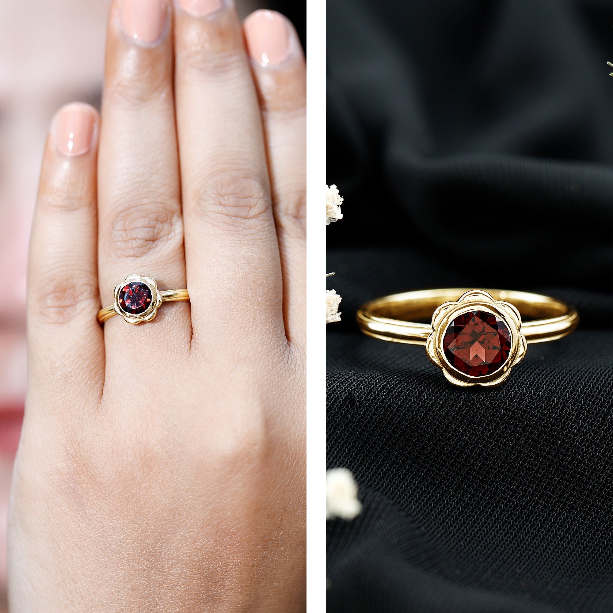 1.7 Carat Round Cut Garnet Flower Engagement Ring for Women