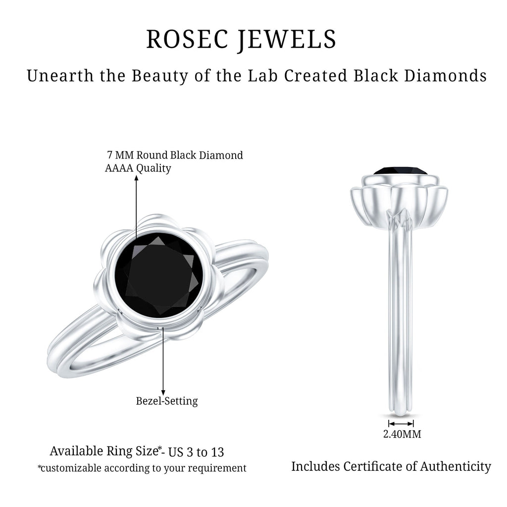 1.6 Carat Lab Grown Black Diamond Flower Engagement Ring