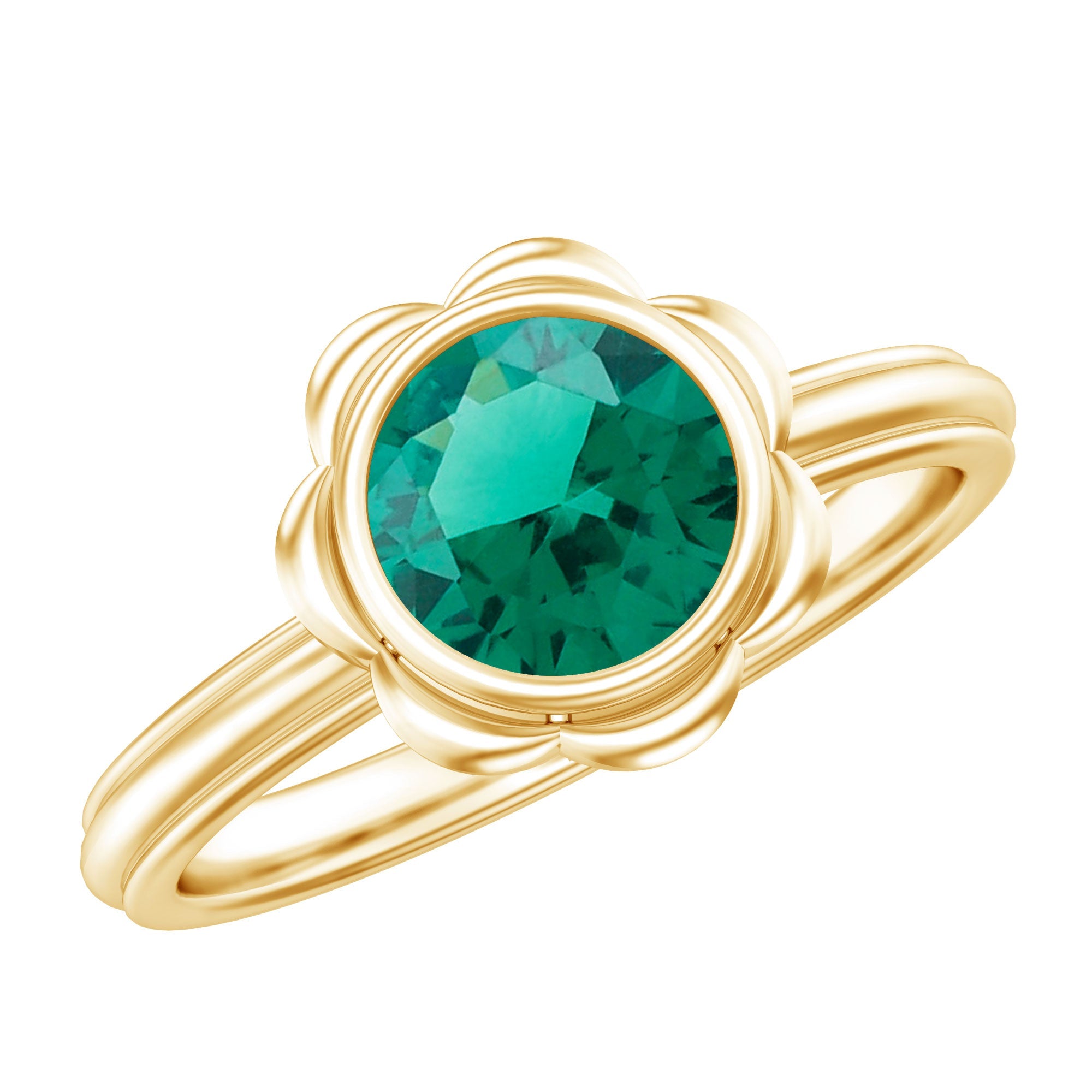 Bezel Set Lab Created Emerald Solitaire Engagement Ring | Rings | Wiccan Center