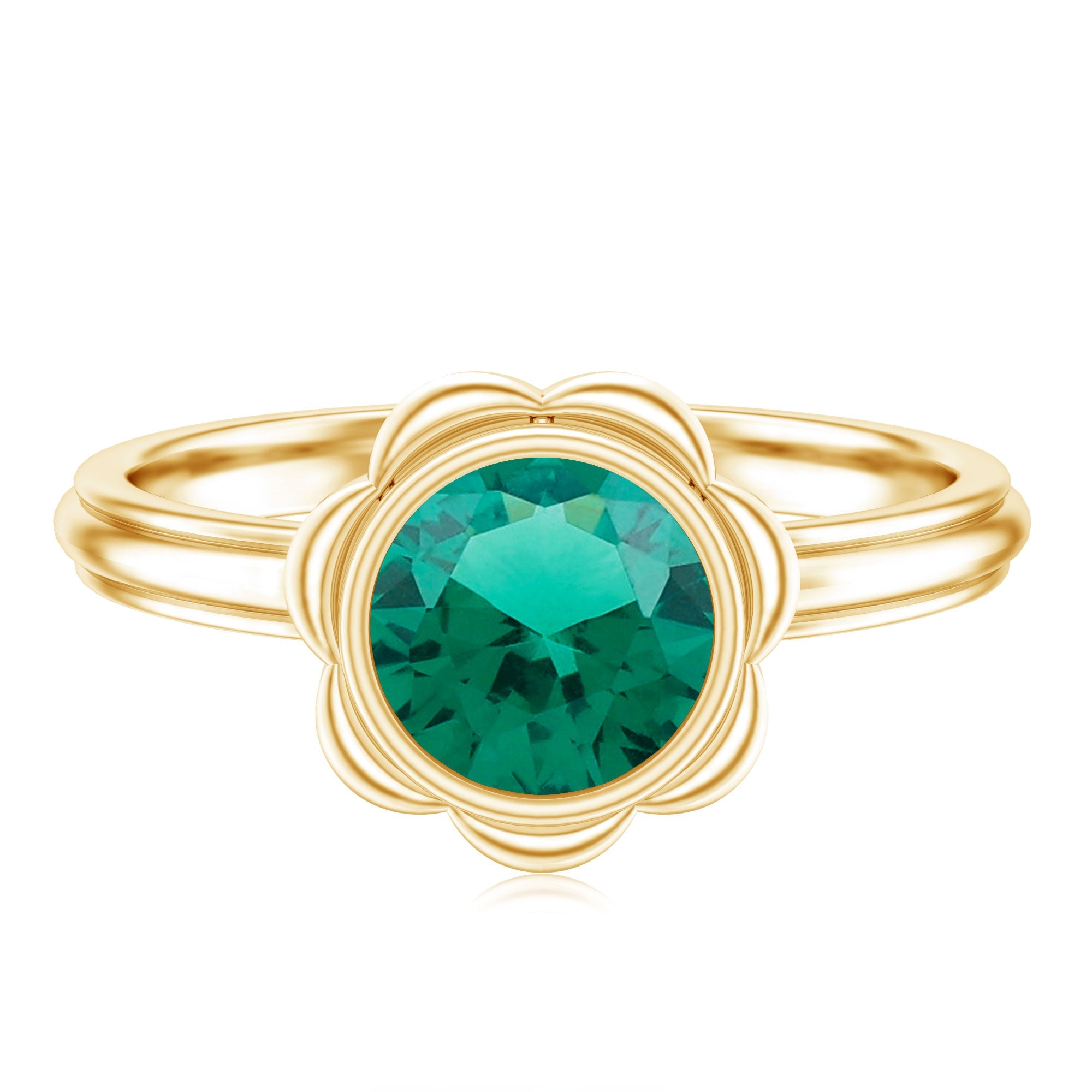 Bezel Set Lab Created Emerald Solitaire Engagement Ring