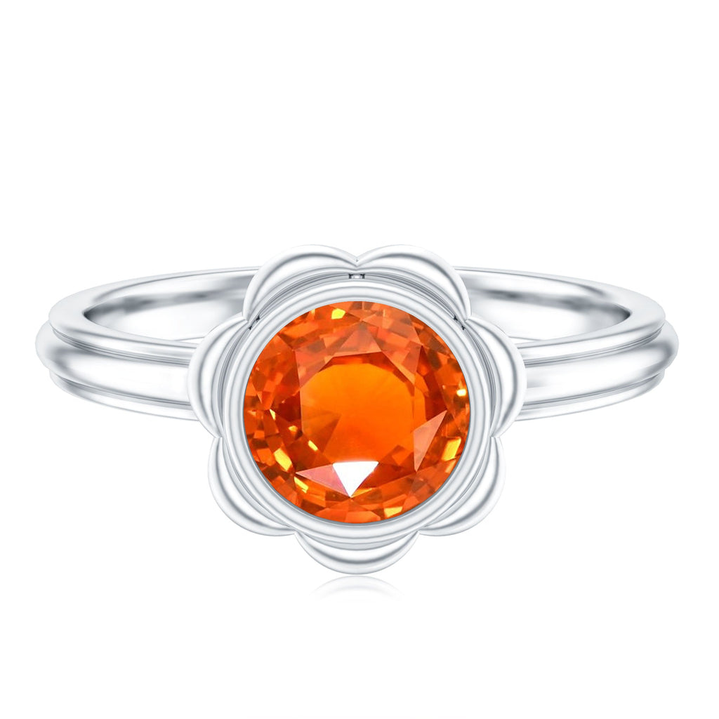 1.6 Carat Lab Grown Orange Sapphire Bezel Set Engagement Ring