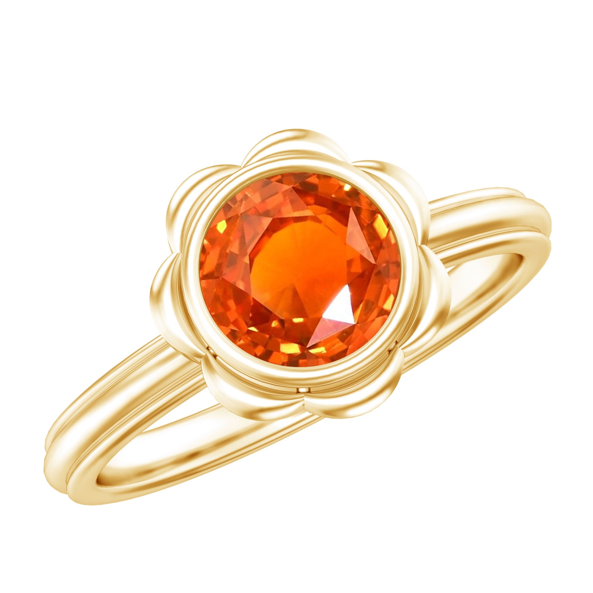 1.6 Carat Lab Grown Orange Sapphire Bezel Set Engagement Ring | Rings | Wiccan Center