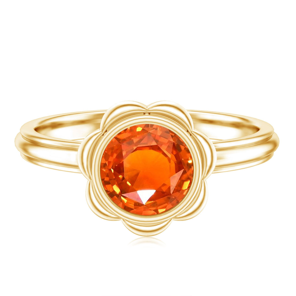 1.6 Carat Lab Grown Orange Sapphire Bezel Set Engagement Ring