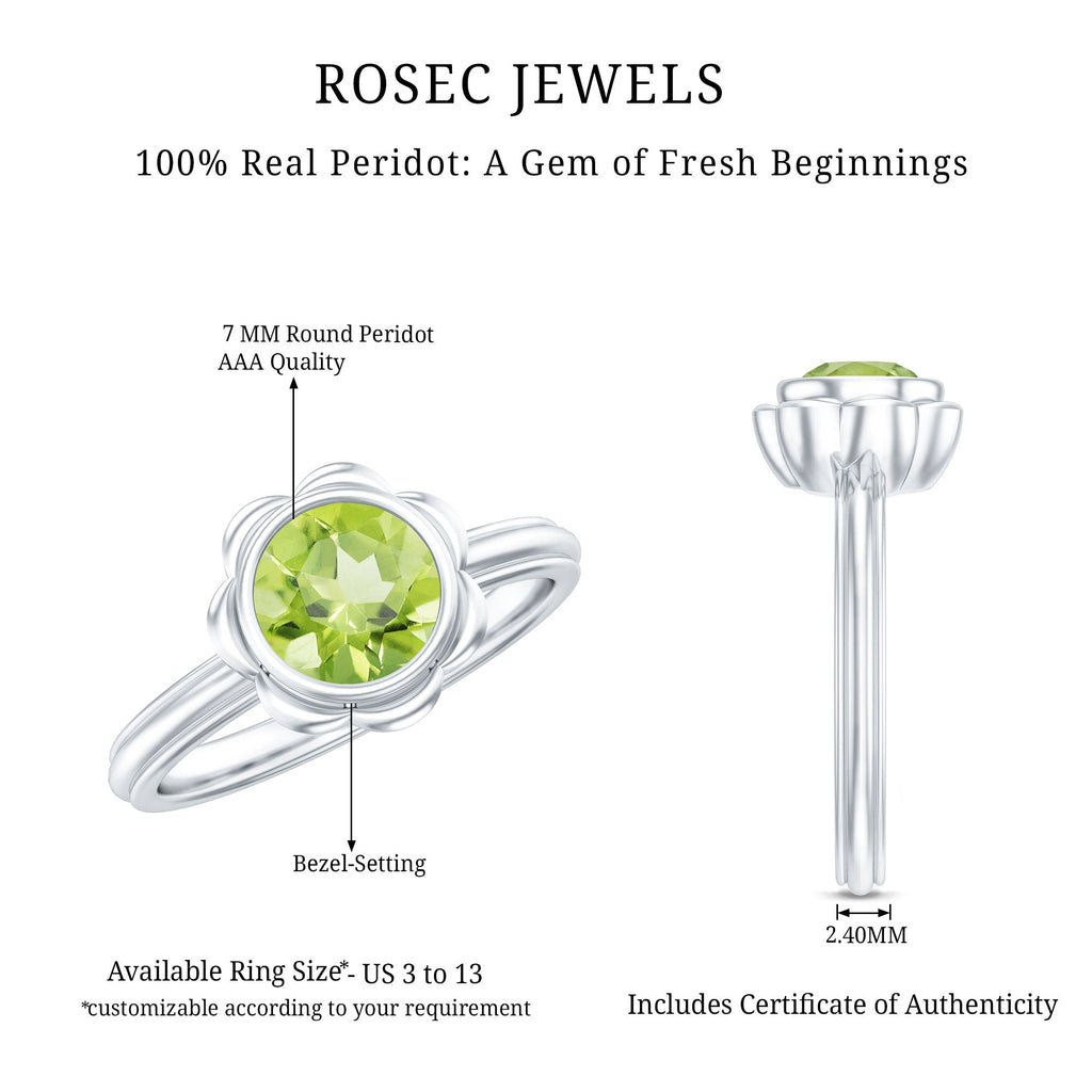 Bezel Set 1.2 Carat Peridot Engagement Ring for Women