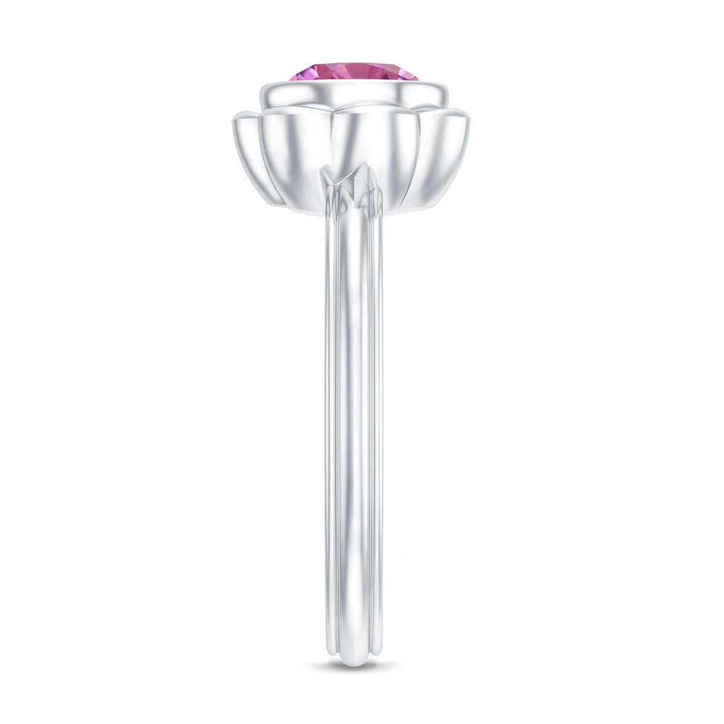 1.2 Carat Round Pink Tourmaline Flower Engagement Ring