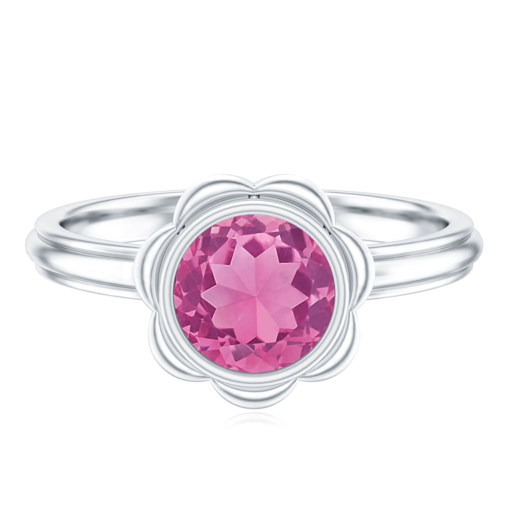 1.2 Carat Round Pink Tourmaline Flower Engagement Ring