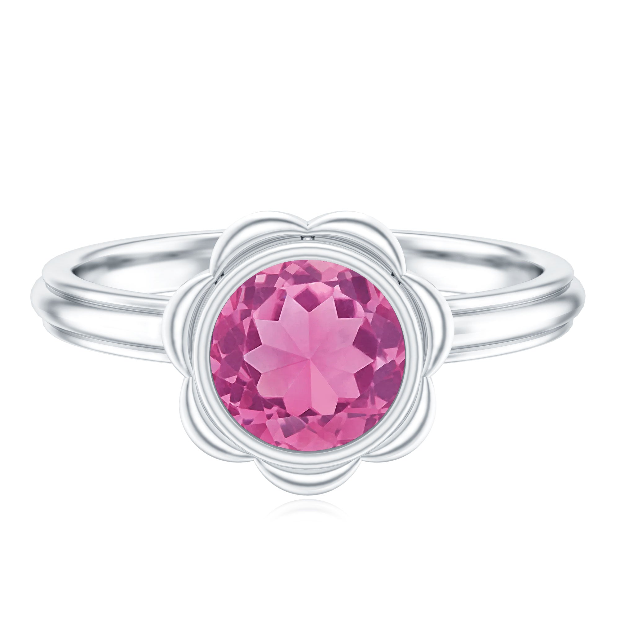 1.2 Carat Round Pink Tourmaline Flower Engagement Ring