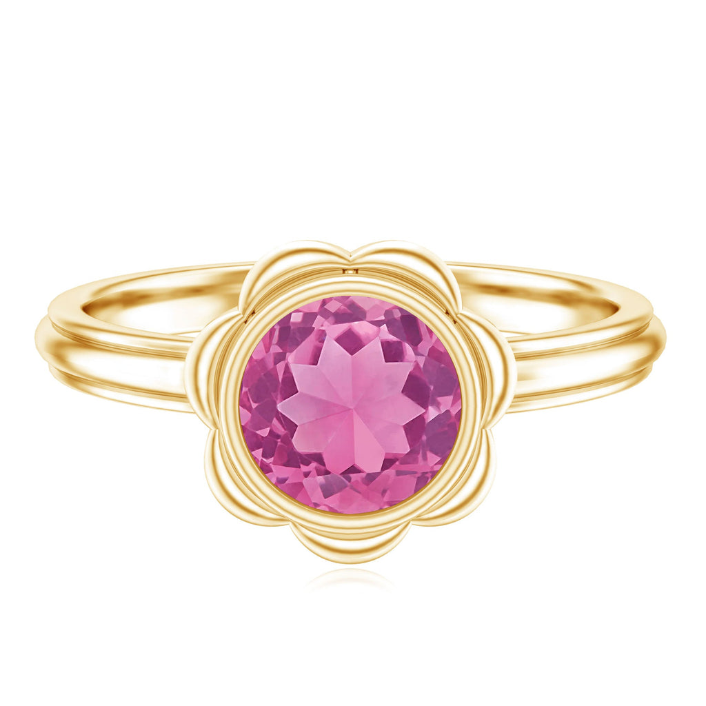 1.2 Carat Round Pink Tourmaline Flower Engagement Ring