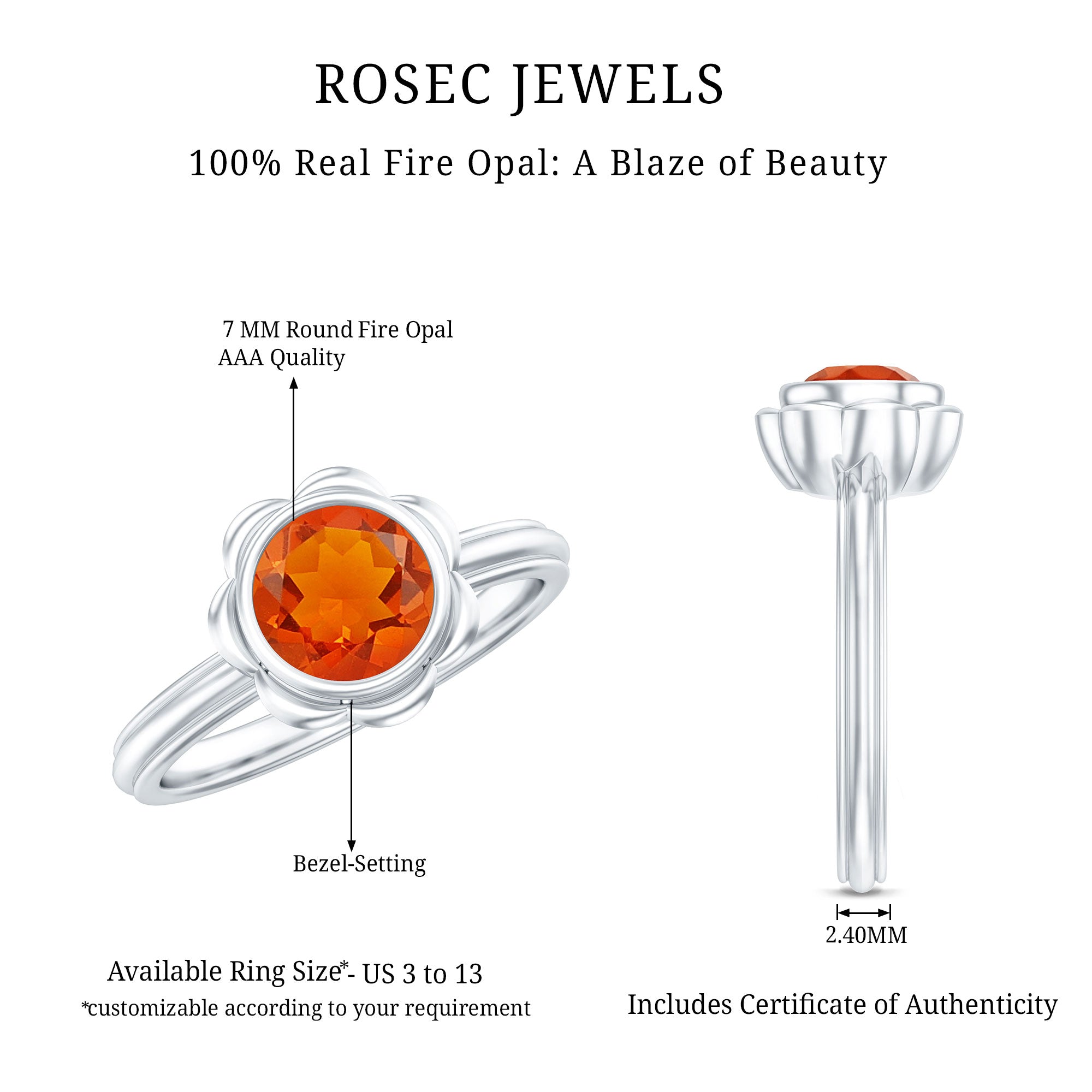1.6 Carat Real Fire Opal Flower Engagement Ring