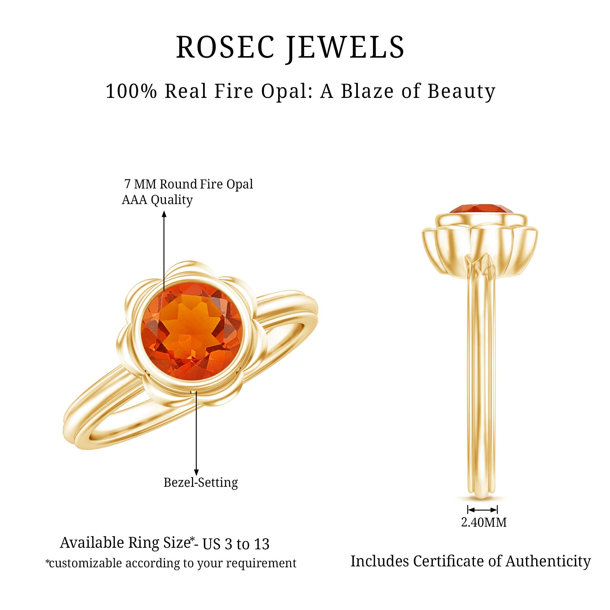 1.6 Carat Real Fire Opal Flower Engagement Ring