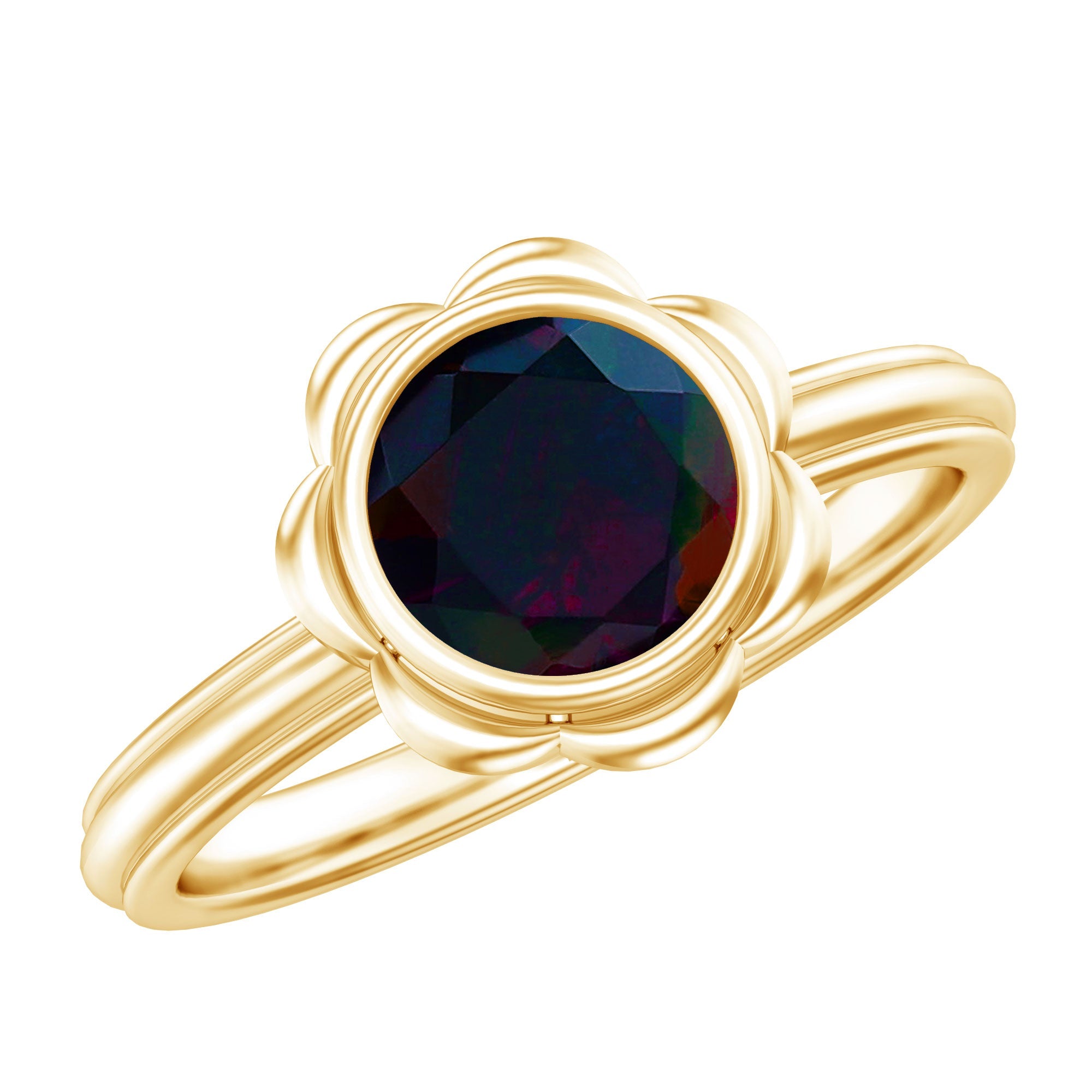 1.6 Carat Round Cut Black Opal Solitaire Engagement Ring in Bezel Setting | Rings | Wiccan Center