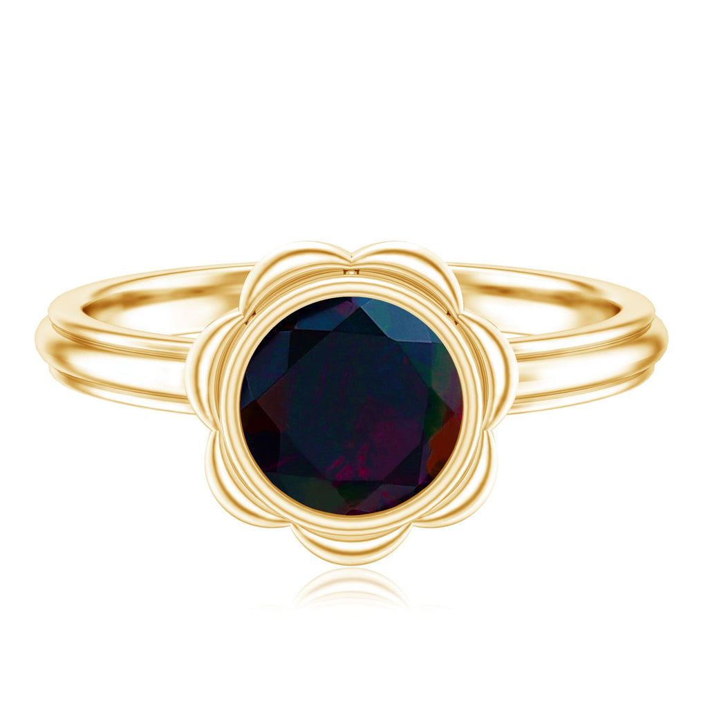 1.6 Carat Round Cut Black Opal Solitaire Engagement Ring in Bezel Setting