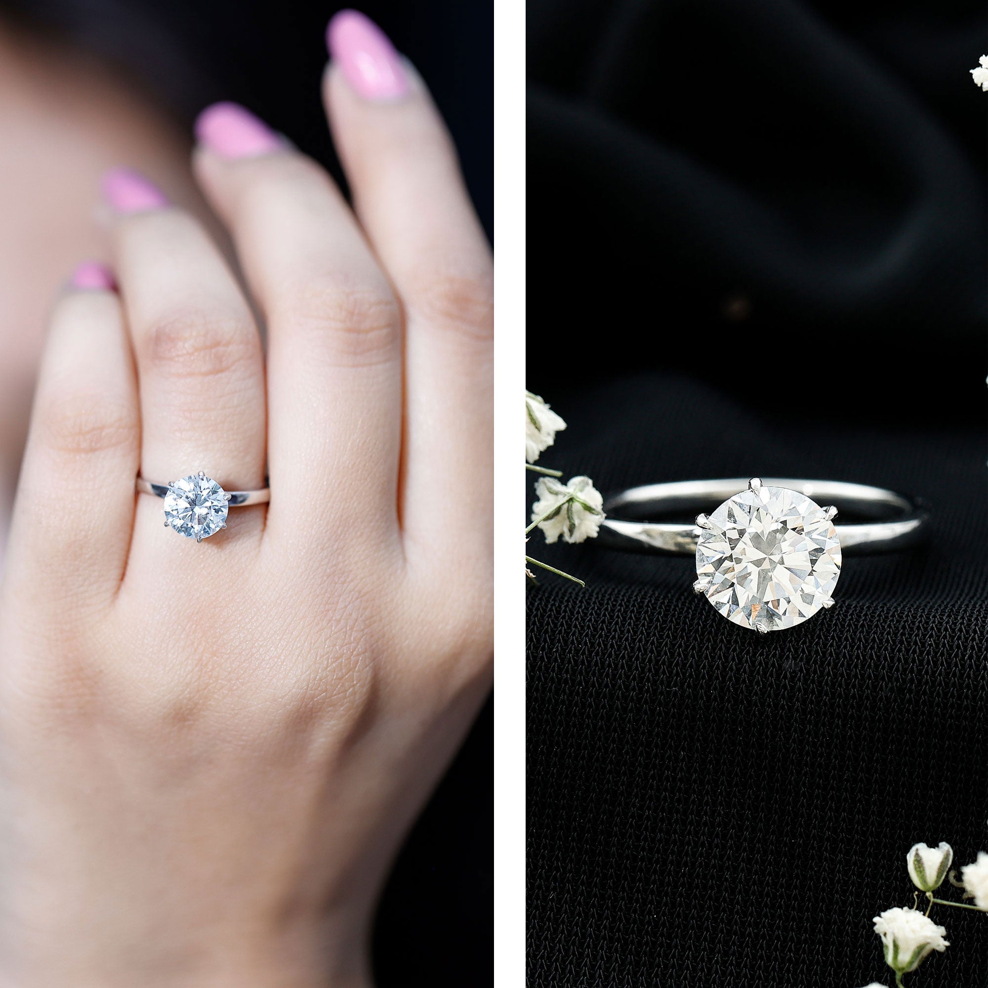 2 Carat Lab Grown Diamond Solitaire Engagement Ring with Hidden Halo