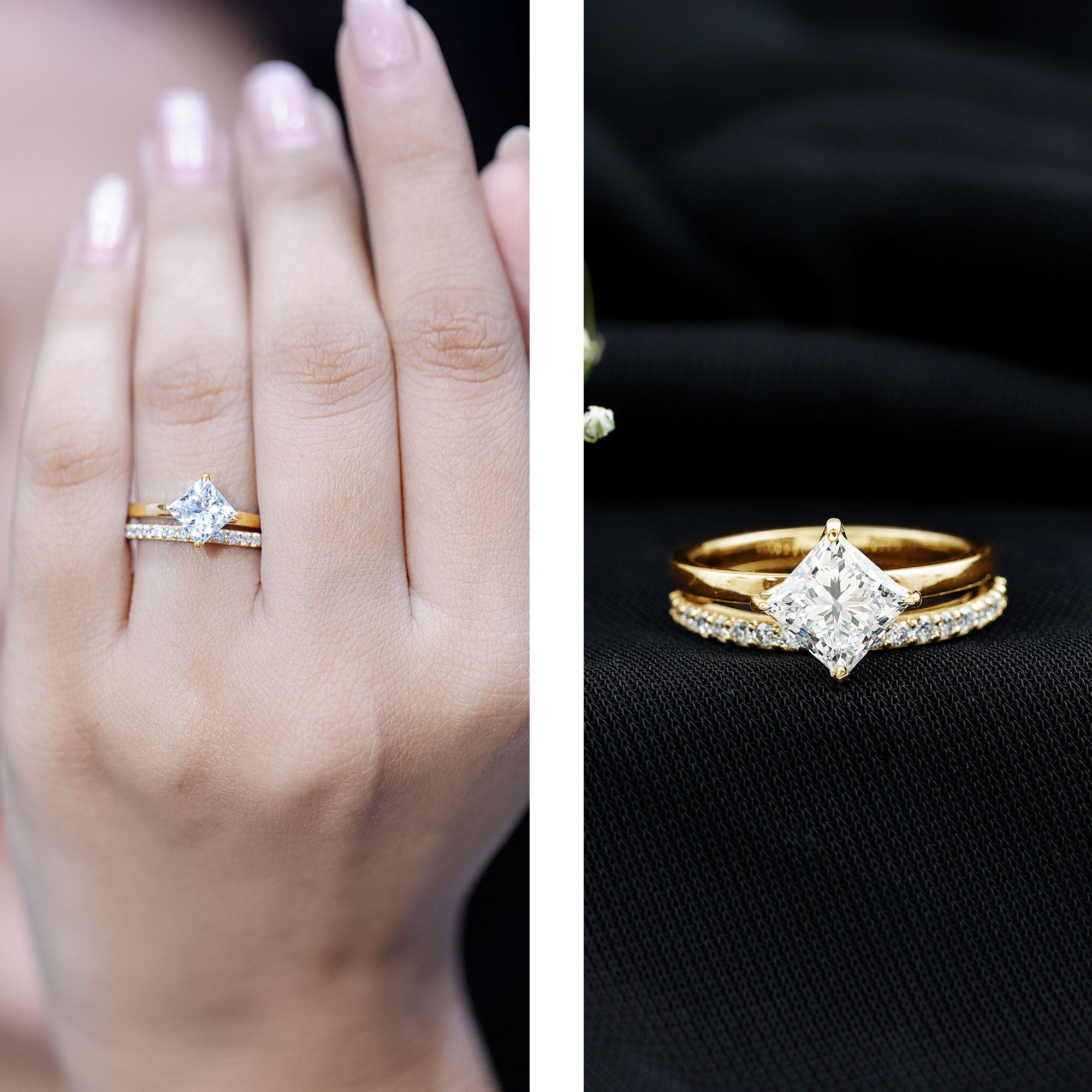 Princess Cut Lab Grown Diamond Ring With Wedding Band