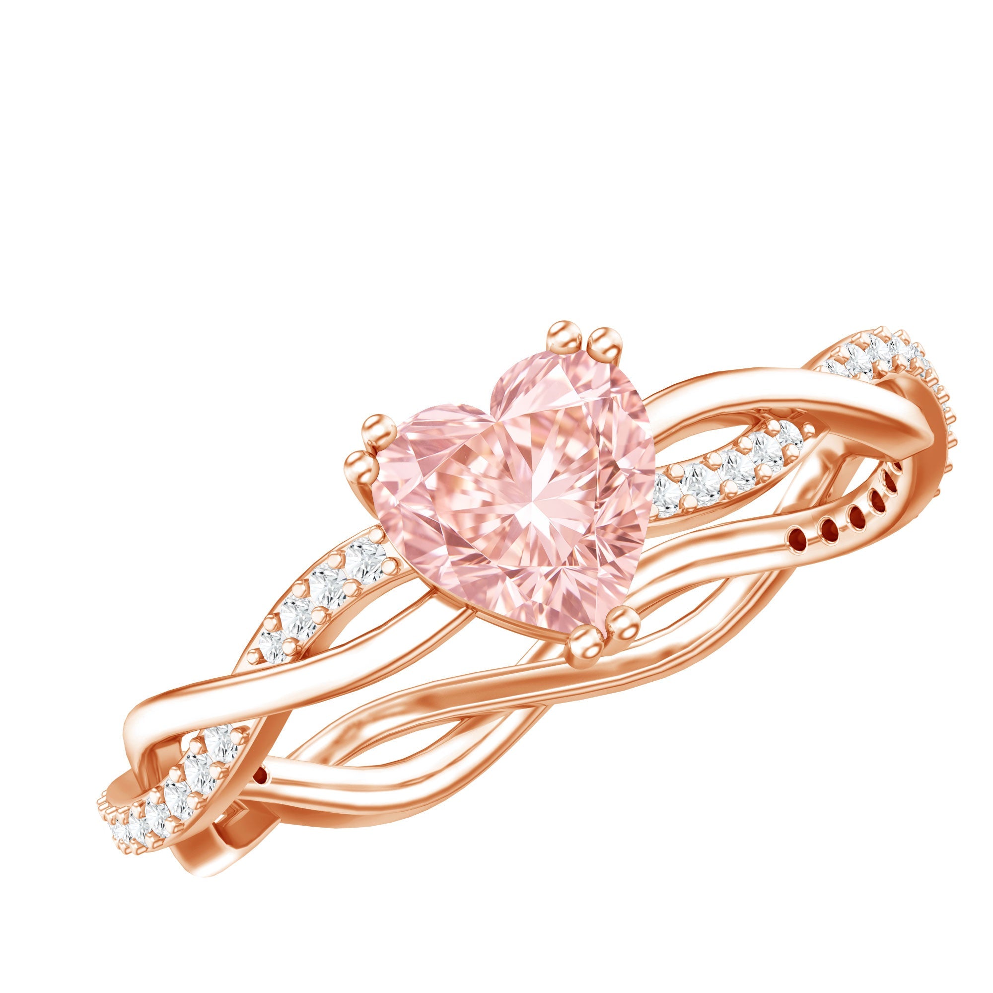 1 CT IGI Certified Lab Grown Pink Diamond Heart Engagement Ring with Crossover Shank | Rings | Wiccan Center