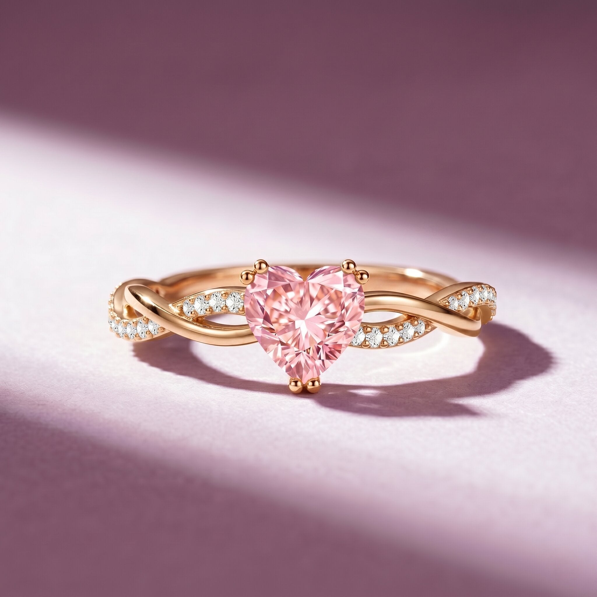 1 CT IGI Certified Lab Grown Pink Diamond Heart Engagement Ring with Crossover Shank