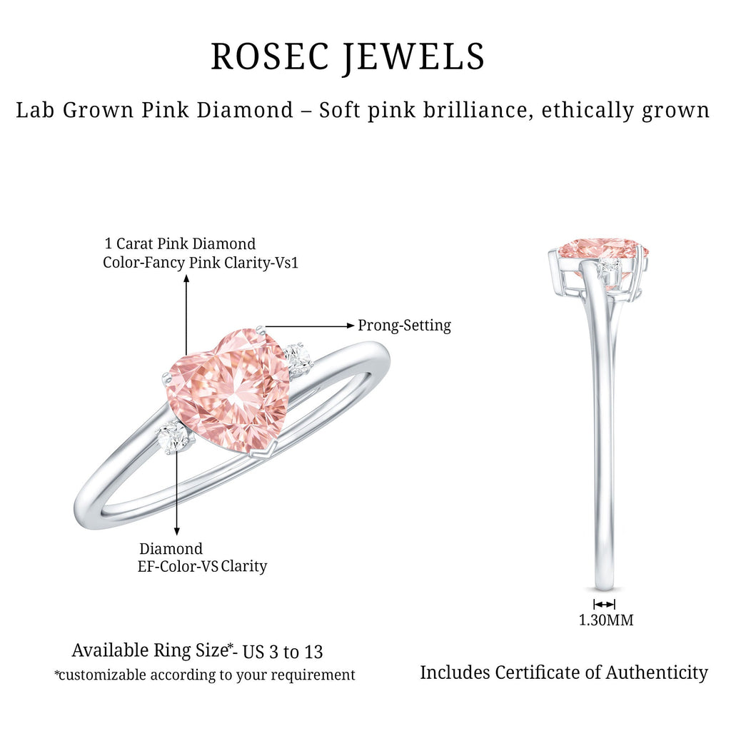 IGI Certified 1 CT Lab Grown Pink Diamond Heart Promise Ring