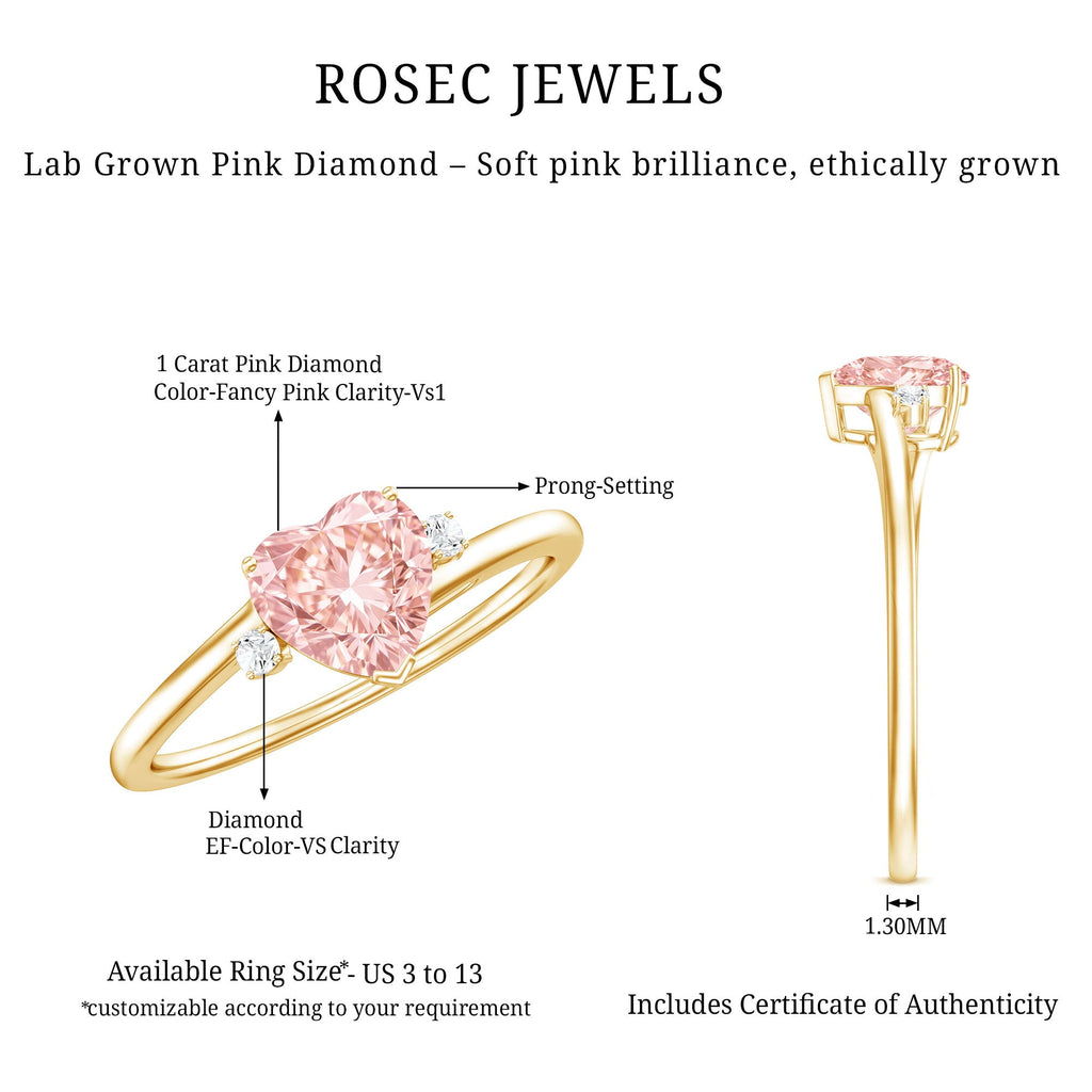 IGI Certified 1 CT Lab Grown Pink Diamond Heart Promise Ring