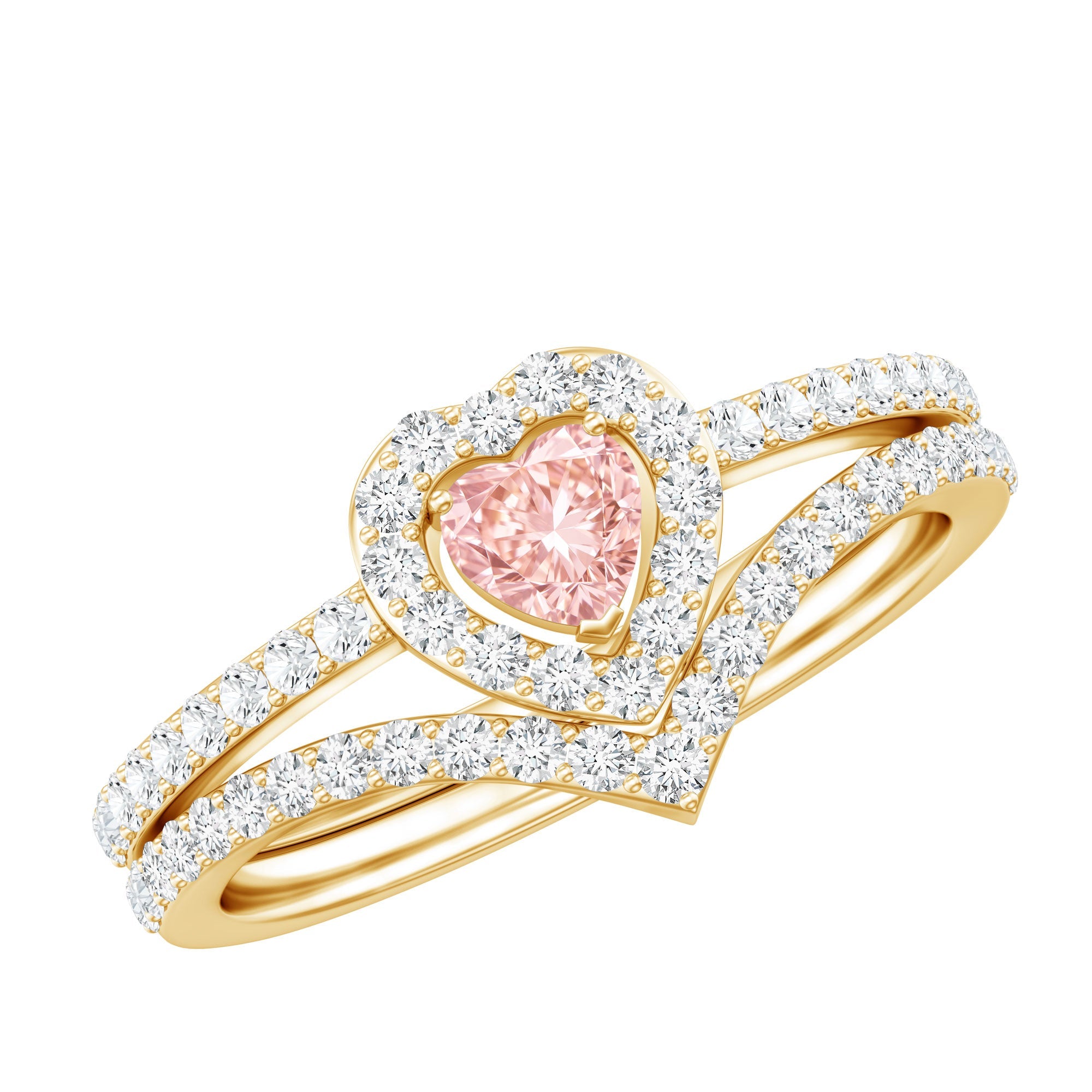 Heart Shape Lab Grown Pink and White Diamond Wedding Ring Set with IGI Certificate | Rings | Wiccan Center