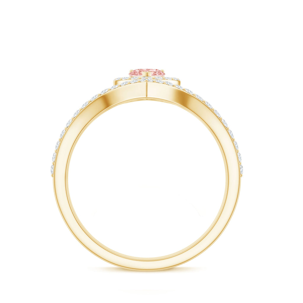 Heart Shape Lab Grown Pink and White Diamond Wedding Ring Set with IGI Certificate