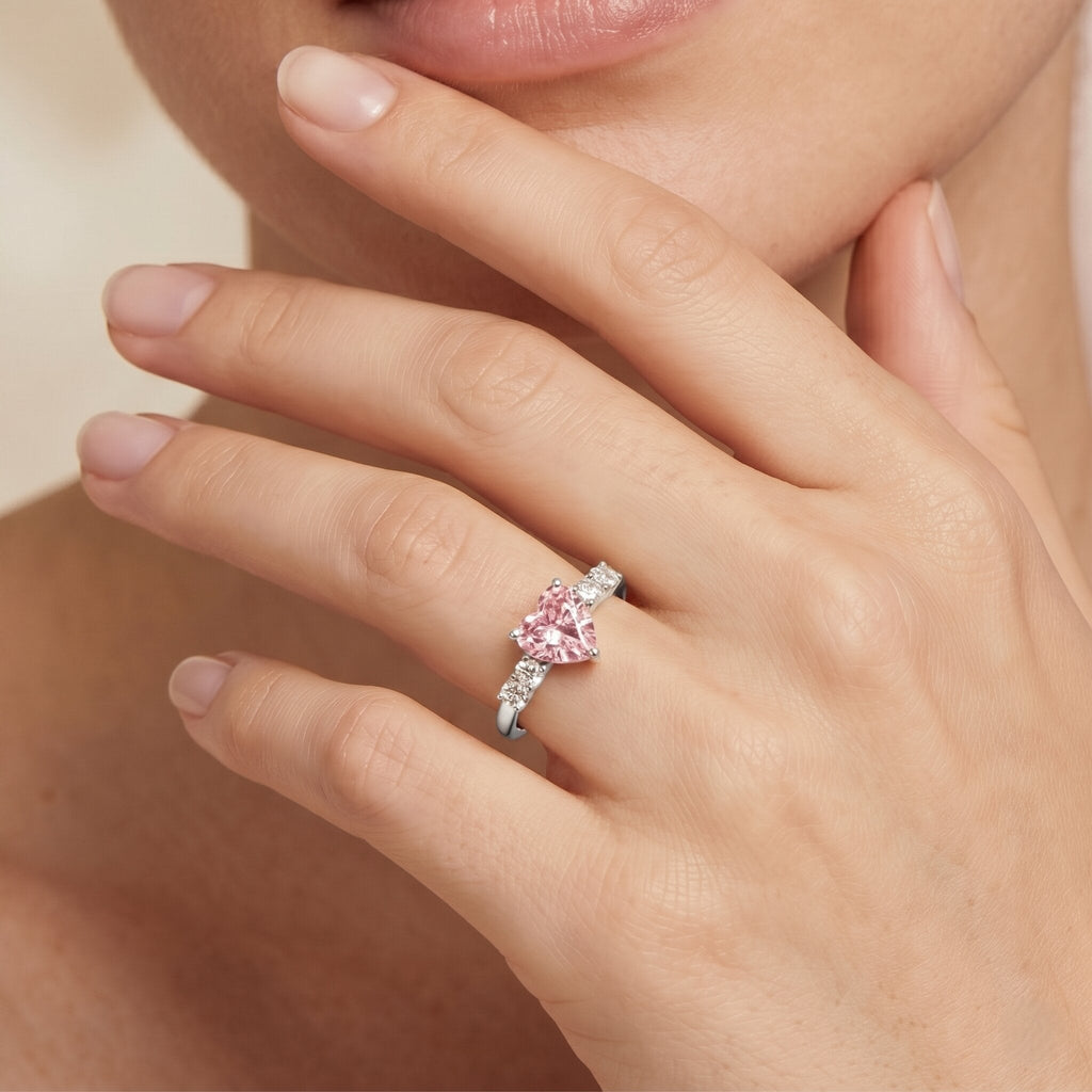 IGI Certified 1 Carat Lab Grown Pink and White Diamond Heart Promise Ring for Her