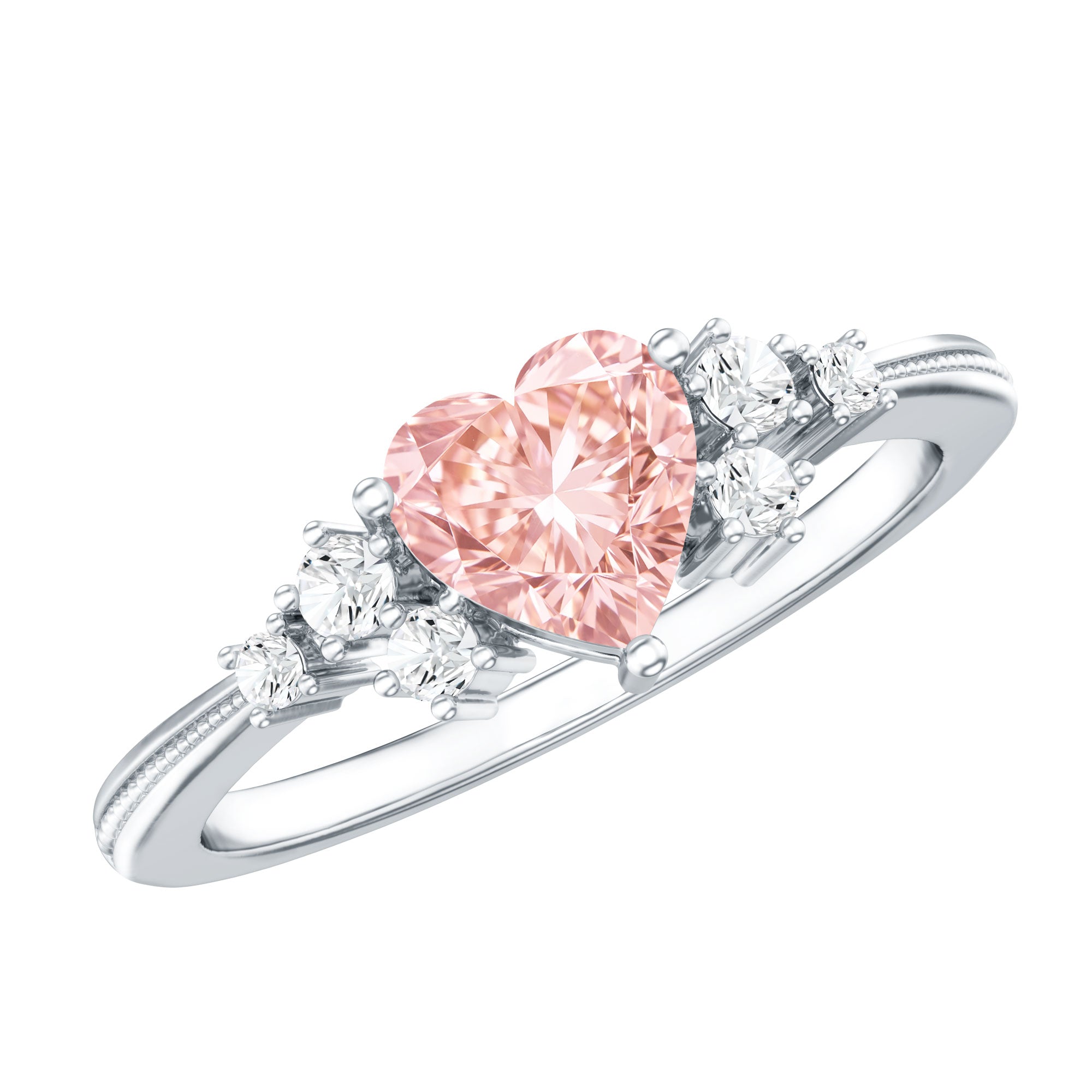 1 CT Lab Grown Pink and White Diamond Heart Engagement Ring IGI Certified
