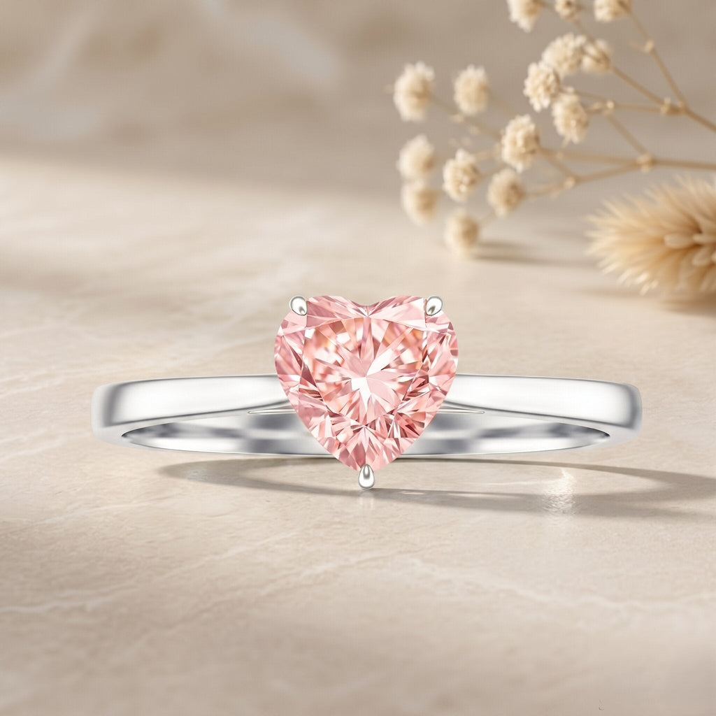 1 CT Lab Grown Pink Diamond Heart Promise Ring with IGI Certificate
